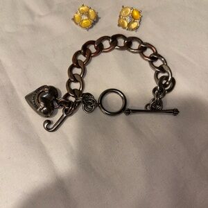 Juicy Couture Silver Charm Bracelet and Earrings Bundle, Preowned